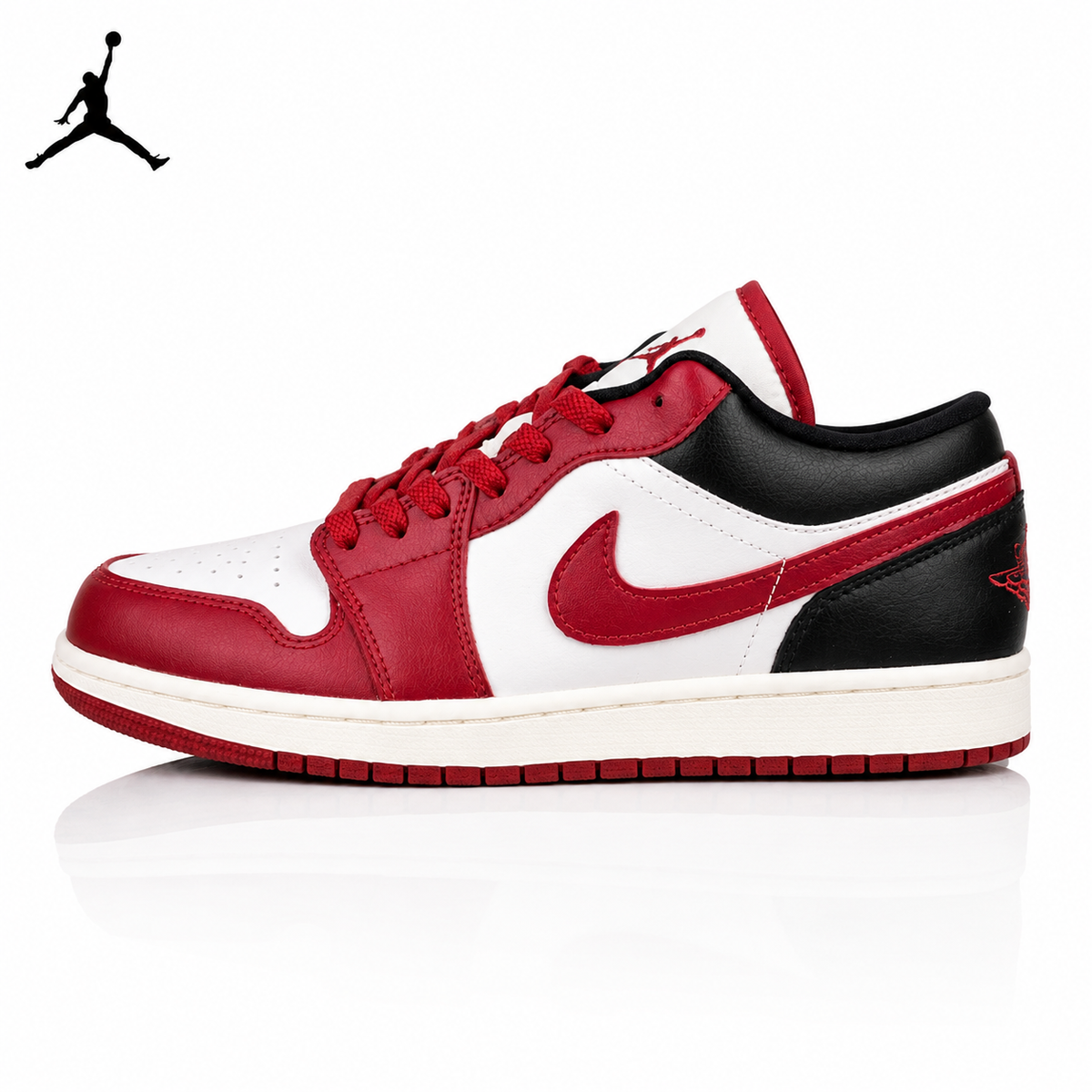 Air Jordan 1 Low Black, White, and Red Unisex Sneakers DC0774-160