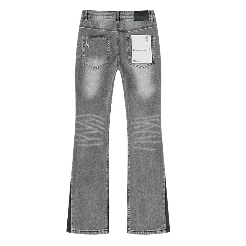 Purple Brand Washed Gray Distressed Flared Jeans