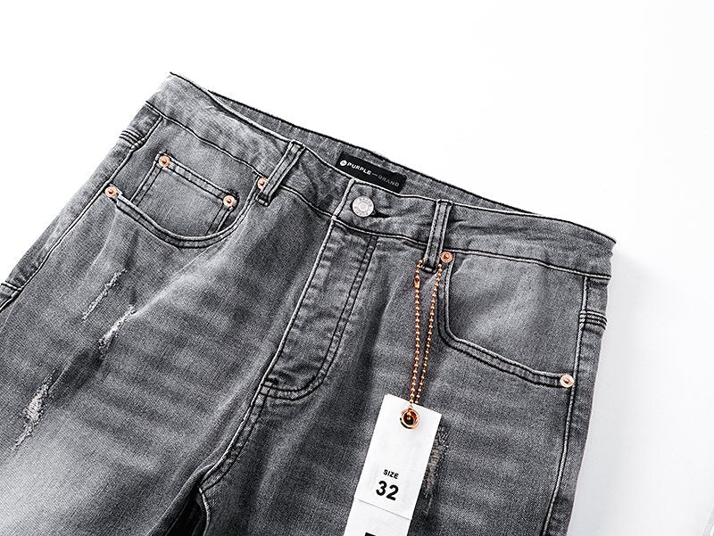 Purple Brand Washed Gray Distressed Flared Jeans