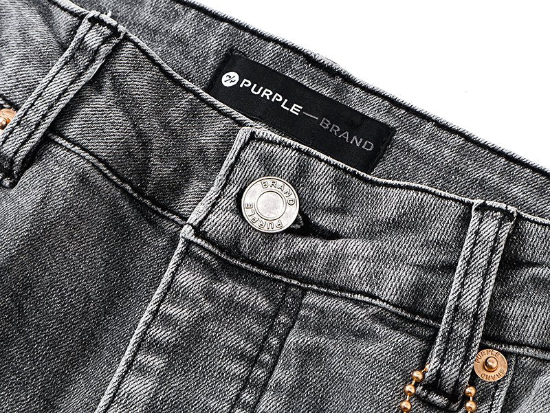 Purple Brand Washed Gray Distressed Flared Jeans