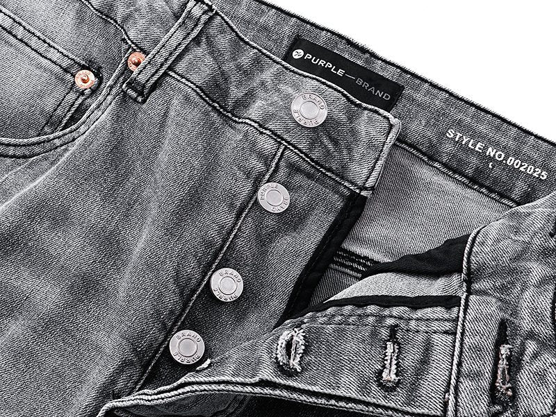 Purple Brand Washed Gray Distressed Flared Jeans